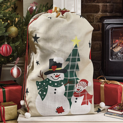 Beige Giant Snowman Children's Christmas Gift Sack 90cm x 62cm