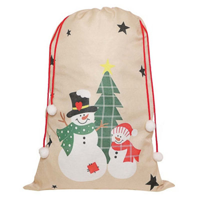 Beige Giant Snowman Children's Christmas Gift Sack 90cm x 62cm