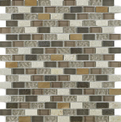 Beige Glass/Stone/Metal Mix Mini Brick Mosaic 15x30mm