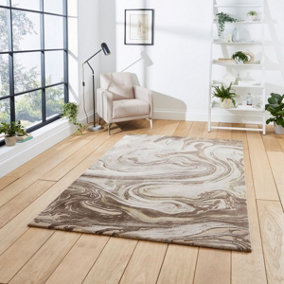 Beige/Gold Abstract Modern Easy To Clean Rug For Living Room Bedroom & Dining Room-120cm X 170cm
