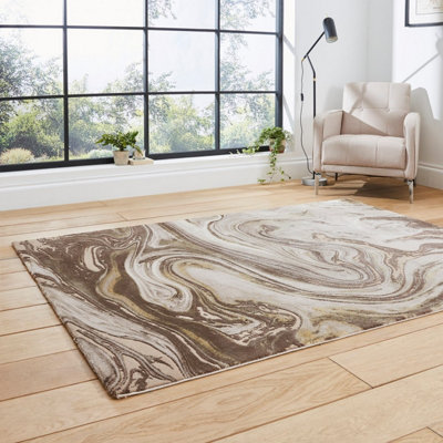 Beige/Gold Abstract Modern Easy To Clean Rug For Living Room Bedroom ...