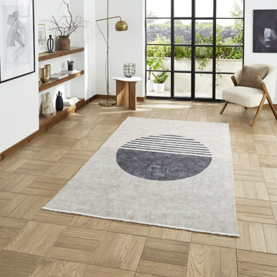 Beige Green Geometric 5mm Thick Rug, Stain-Resistant Modern Rug for Bedroom, Living Room, & Dining Room-122cm X 170cm