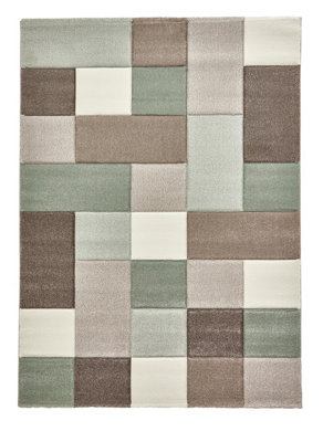 Beige/Green Rug, Stain-Resistant Handmade Rug, Geometric Rug, Modern Rug for Bedroom, & Dining Room-160cm X 220cm