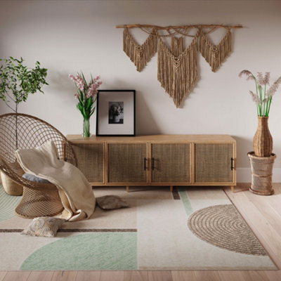 Beige Green Wabi Sabi Geometric Living Room Rug 120x170cm