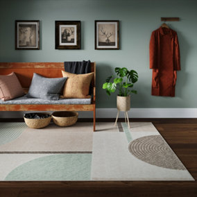 Beige Green Wabi Sabi Geometric Living Room Rug 160x230cm