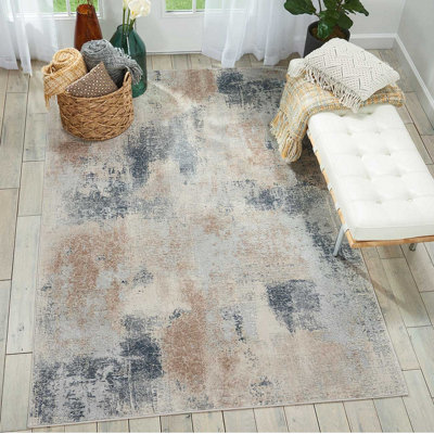 Beige Grey Luxurious Modern Easy to Clean Abstract Rug For Dining Room Bedroom And Living Room-239cm (Circle)