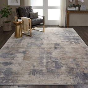 Beige/Grey Luxurious Modern Easy to Clean Abstract Rug For Dining Room Bedroom And Living Room-66 X 230cm (Runner)