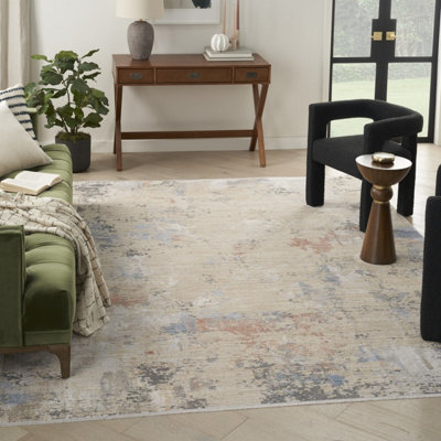 Beige Grey Modern Abstract Easy To Clean Living Room Bedroom & Dining Room Rug-100cm X 160cm
