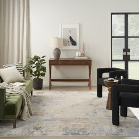 Beige Grey Modern Abstract Easy To Clean Living Room Bedroom & Dining Room Rug-66 X 244cm (Runner)