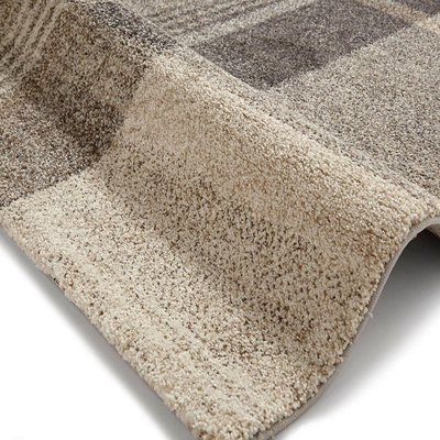 Beige/Grey Modern Tartan Easy to Clean Abstract Rug For Dining Room-120cm X 170cm