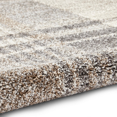 Beige/Grey Modern Tartan Easy to Clean Abstract Rug For Dining Room-120cm X 170cm