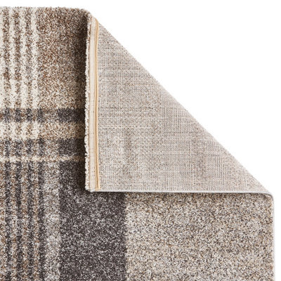 Beige/Grey Modern Tartan Easy to Clean Abstract Rug For Dining Room-120cm X 170cm
