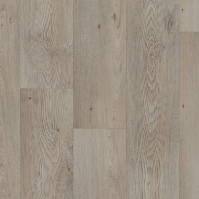 Beige Grey Wood Effect Vinyl Flooring, Anti-Slip Contract Commercial Vinyl Flooring with 3.5mm Thickness-1m(3'3") X 2m(6'6")-2m²