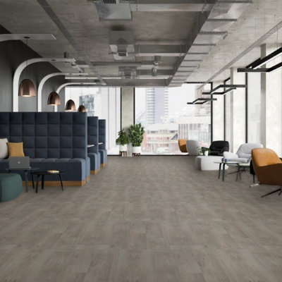 Beige Grey Wood Effect Vinyl Flooring, Anti-Slip Contract Commercial Vinyl Flooring with 3.5mm Thickness-8m(26'3") X 3m(9'9")-24m²