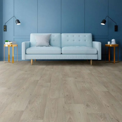 Beige Grey Wood Effect Vinyl Flooring, Anti-Slip Contract Commercial Vinyl Flooring with 3.5mm Thickness-8m(26'3") X 3m(9'9")-24m²