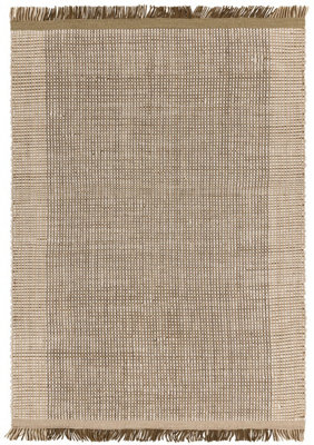 Beige Handmade Geometric 4mm Pile Stain-Resistant Rug For Bedroom, Living, & Dining Room, Modern Wool Rug-200cm X 300cm