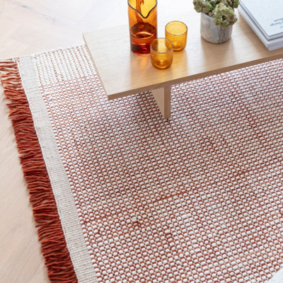 Beige Handmade Geometric 4mm Pile Stain-Resistant Rug For Bedroom, Living, & Dining Room, Wool Modern Rug-160cm X 230cm