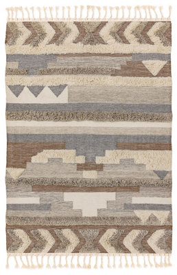 Beige Handmade Kilim Luxurious Modern Wool Geometric Graphics Rug Easy to clean Living Room and Bedroom-120cm X 170cm