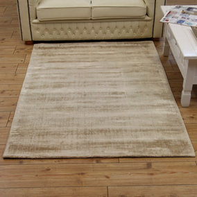 Beige Handmade , Luxurious , Modern , Plain Easy to Clean Viscose Rug for Living Room, Bedroom - 120cm X 170cm
