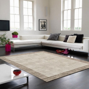 Beige Handmade , Luxurious , Modern , Plain Easy to Clean Viscose Rug for Living Room, Bedroom - 160 X 160 (Square)