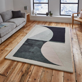 Beige Handmade , Luxurious , Modern , Viscose Wool Easy to Clean Geometric Rug for Bedroom, Living Room - 150cm X 230cm
