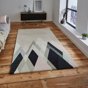 Beige Handmade Luxurious Modern Wool Abstract Rug Easy to clean Living Room and Bedroom-120cm X 170cm