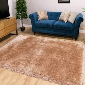 Beige Handmade Luxurious Plain Shaggy Sparkle Easy to Clean Rug for Living Room, Bedroom - 120cm X 170cm