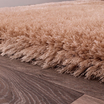 Beige Handmade Luxurious Plain Shaggy Sparkle Easy to Clean Rug for Living Room, Bedroom - 160cm X 230cm