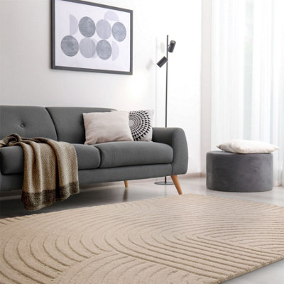 Beige Handmade Modern Wool Easy to Clean Geometric Rug For Bedroom Dining Room And Living Room -120cm X 170cm