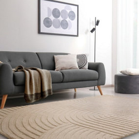 Beige Handmade Modern Wool Easy to Clean Geometric Rug For Bedroom Dining Room And Living Room -120cm X 170cm