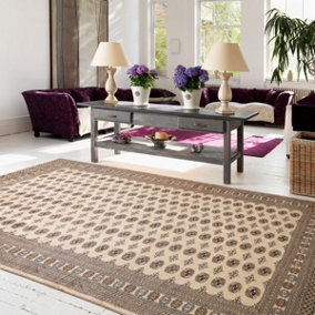 Beige Handmade Traditional Wool Bordered Floral Bedroom & Living Room Rug -60 X 180cmcm (Runner)