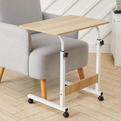 Beige Height-Adjustable(72-94cm) Mobile Desk for the Side of Bed and Sofa with Brakes