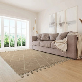 Beige Kilim , Modern , Wool Geometric Easy to Clean Rug for Living Room, Bedroom - 160cm X 230cm