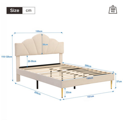 Beige King Size Velvet Upholstered Bed Frame with Adjustable Shell ...