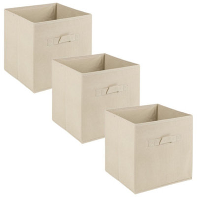 Beige - Large Collapsible Cube Storage Boxes with Carry Handles