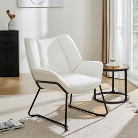 Beige Linen Armchair with Metal Legs Comfy Seat/Backrest for Bedroom Office