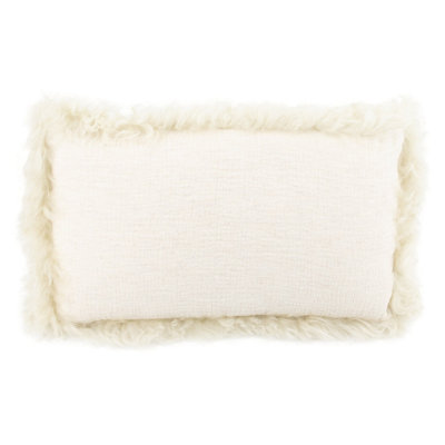 Beige Linen Cushion Sheepskin Trim 30x50cm
