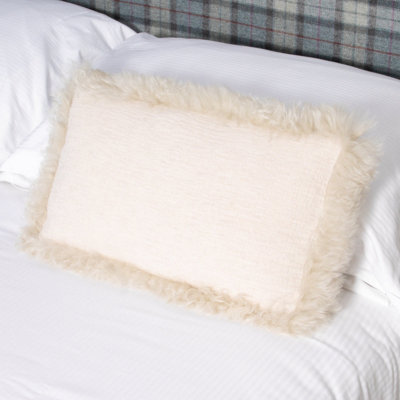 Beige Linen Cushion Sheepskin Trim 45x45cm