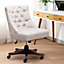 Beige Linen Office Chair Wide Buttoned Back with 5 Claw Wood Legs