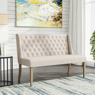 Beige Linen Upholstered Bench Dining Bench W 1310 mm