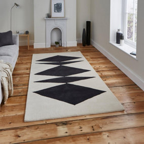 Beige Luxurious Modern Wool Abstract Geometric Rug Easy to clean Living Room and Bedroom-150cm X 230cm