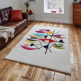 Beige Luxurious Modern Wool Abstract Rug For Bedroom & Living Room-120cm X 170cm