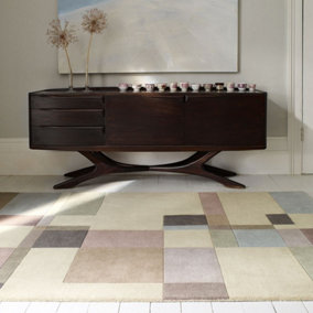 Beige Luxurious Modern Wool Geometric Handmade Rug For Living Room Bedroom & Dining Room-120cm X 170cm