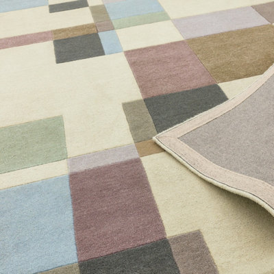 Beige Luxurious Modern Wool Geometric Handmade Rug For Living Room Bedroom & Dining Room-200cm X 290cm