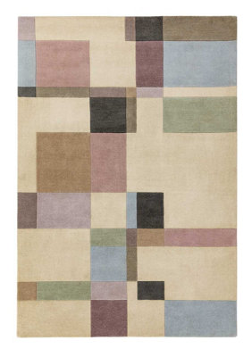 Beige Luxurious Modern Wool Geometric Handmade Rug For Living Room Bedroom & Dining Room-200cm X 290cm