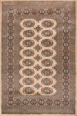 Beige Luxurious Traditional Bordered Floral Geometric Wool Handmade Rug For Living Room Bedroom & Dining Room-120cm X 180cm