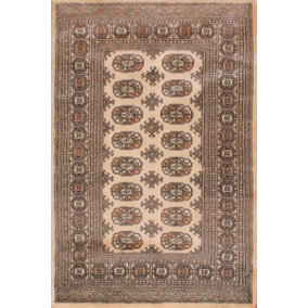 Beige Luxurious Traditional Bordered Floral Geometric Wool Handmade Rug For Living Room Bedroom & Dining Room-120cm X 180cm