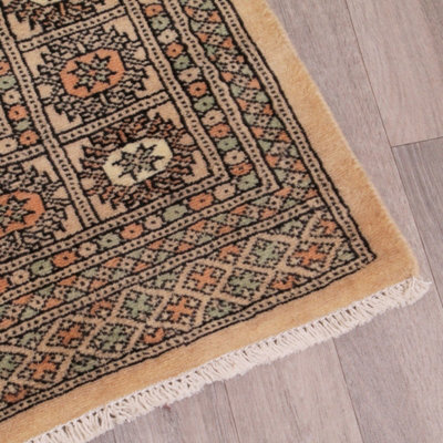 Beige Luxurious Traditional Bordered Floral Geometric Wool Handmade Rug For Living Room Bedroom & Dining Room-120cm X 180cm