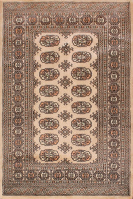 Beige Luxurious Traditional Bordered Floral Geometric Wool Handmade Rug For Living Room Bedroom & Dining Room-60cm X 90cm
