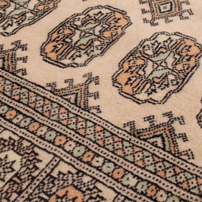 Beige Luxurious Traditional Bordered Floral Geometric Wool Handmade Rug For Living Room Bedroom & Dining Room-60cm X 90cm